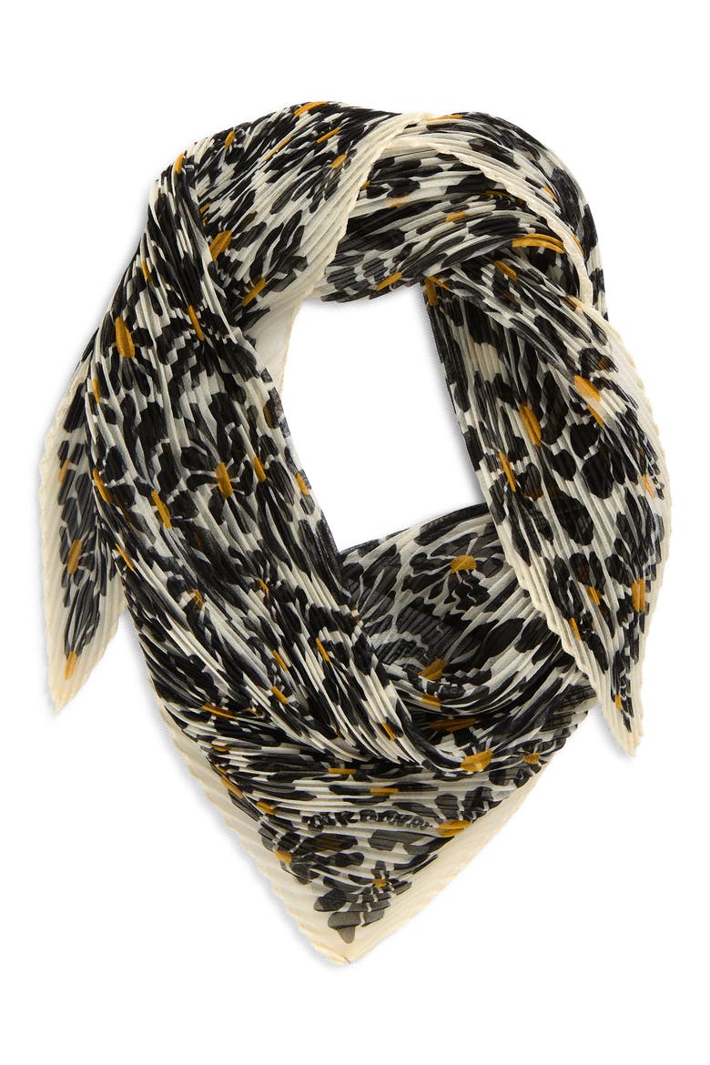 Daisy Print Plissé Silk Chiffon Diamond Scarf, Alternate, color, CHALK WHITE