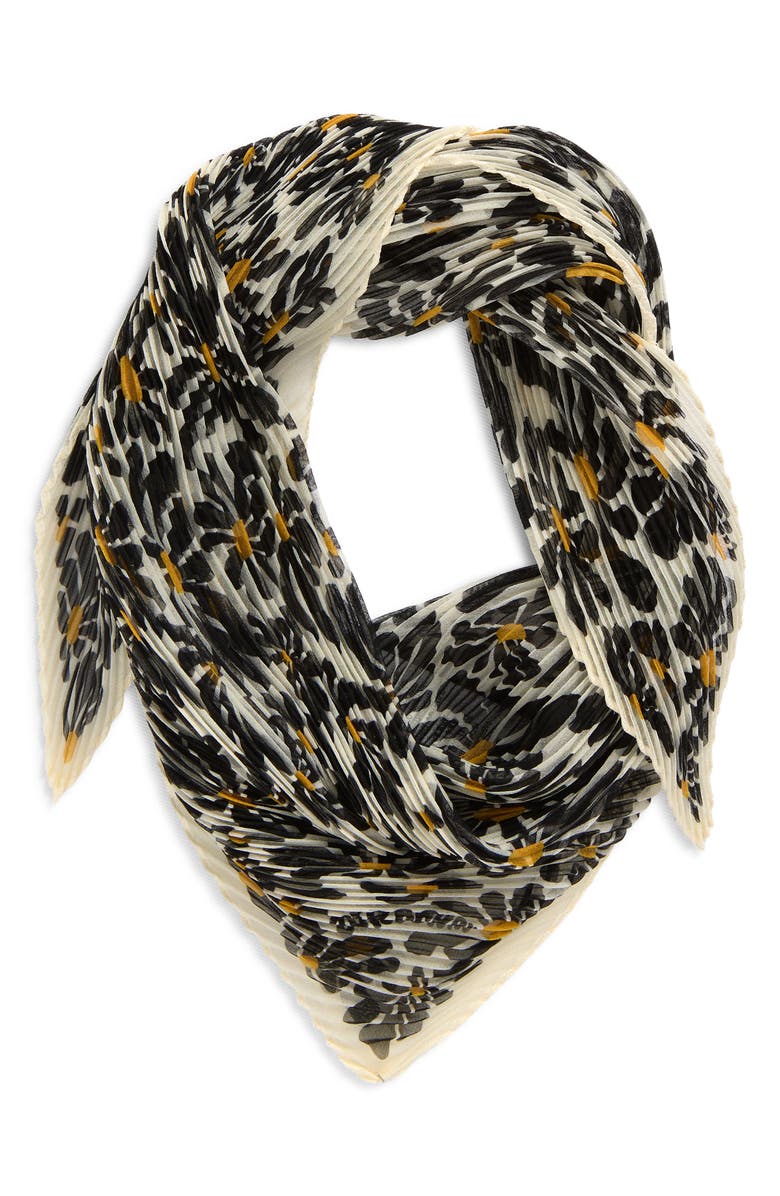 Burberry Daisy Print Plissé Silk Chiffon Diamond Scarf, Alternate, color, Chalk White
