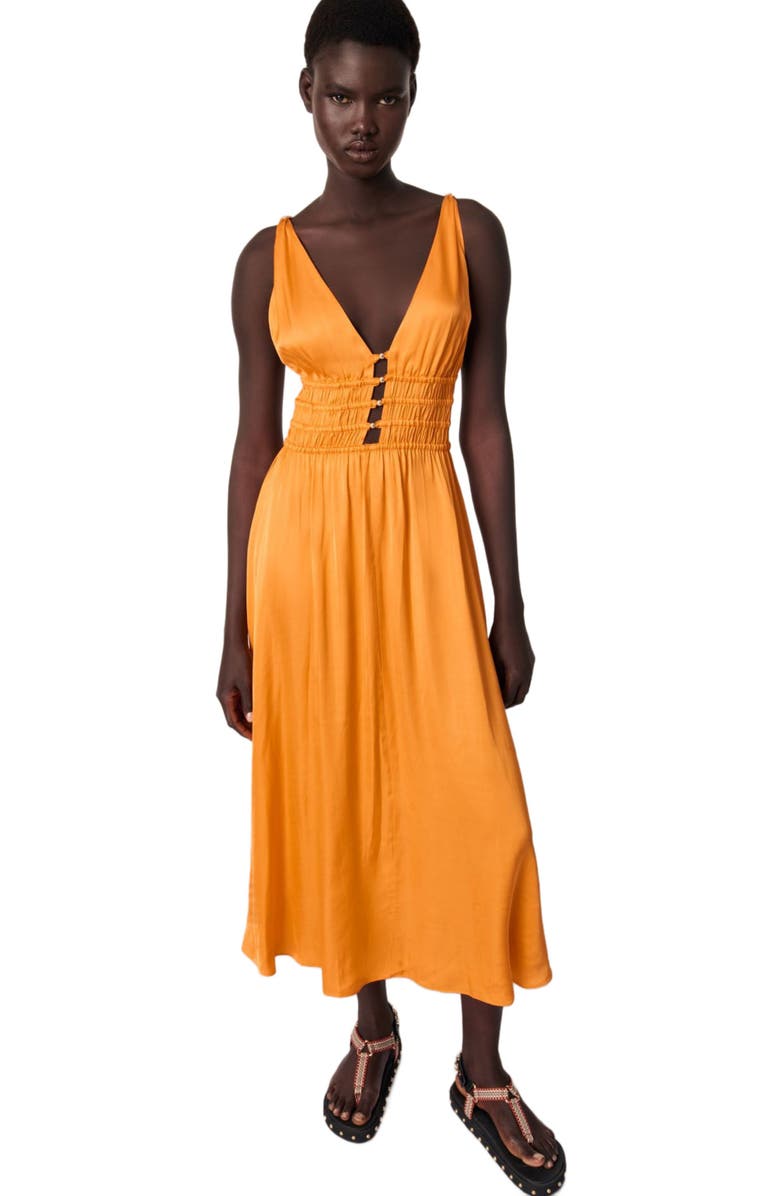 maje Satin-look maxi dress, Alternate, color, Orange