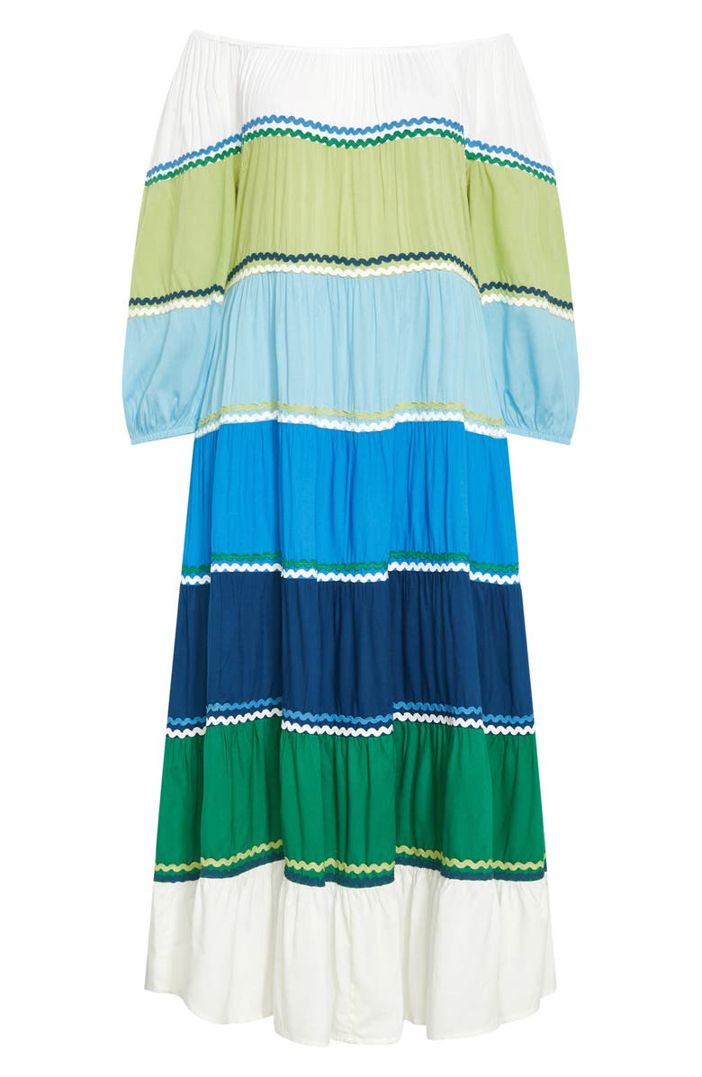 City Chic Color Fun Off the Shoulder Maxi Dress, Alternate, color, Blue Multi