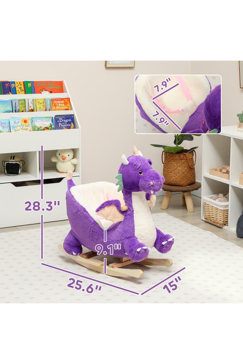 Baby Rocking Horse Ride Dinosaur Kids Ride On Toy with Realistic Sound and Safety Belt Plush Animal Rocker for Kids, Alternate, color, Purple
