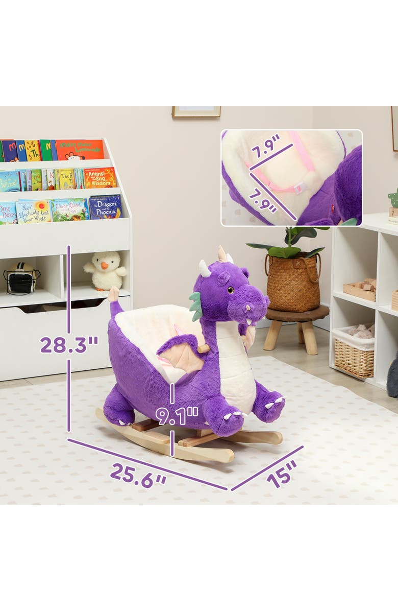Qaba Baby Rocking Horse Ride Dragon Kids Ride On Toy with Realistic Sound and Safety Belt Plush Animal Rocker for Kids, Alternate, color, Purple