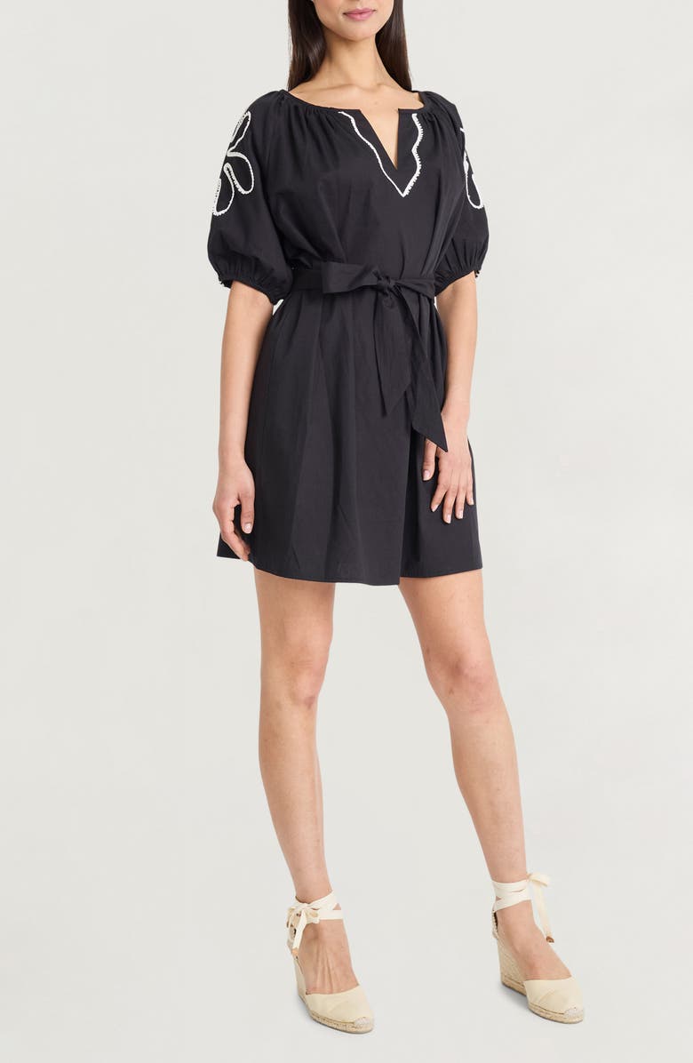 The Good Journey Stitch Detail Puff Sleeve Sheath Dress, Alternate, color, Black/ Ivory