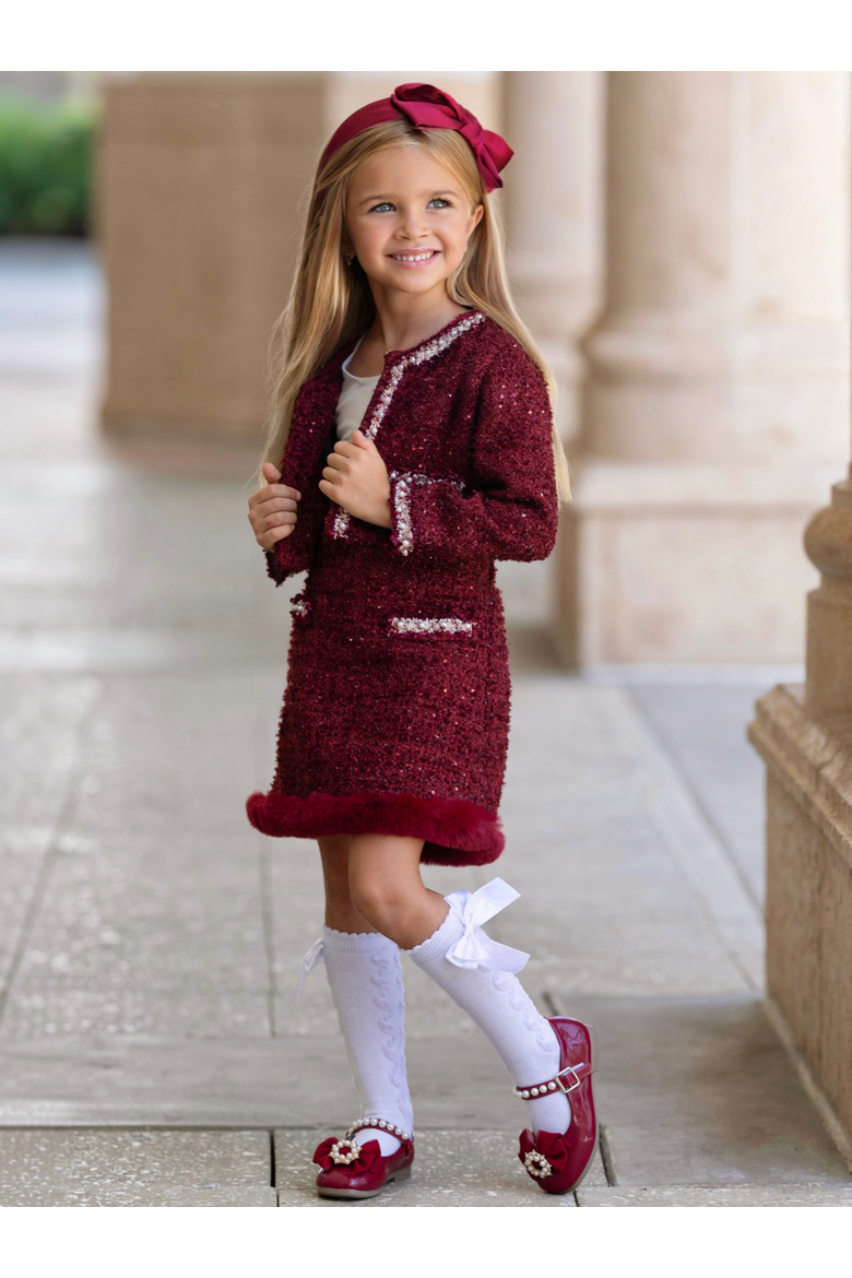 Holiday Cute Festive Jacket and Skirt Set, Alternate, color, Burgundy