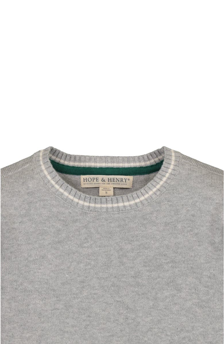 Hope & Henry Baby Boys' Crewneck Pullover Sweater, Infant, Alternate, color, Grey Heather Rib Sleeve Stripe