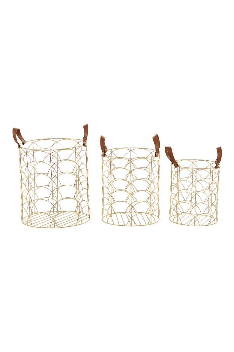 Goldtone Metal Glam Storage Basket - Set of 3, Alternate, color, GOLD