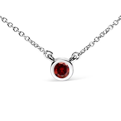 14K White Gold 1/2 Cttw Red Lab Grown Diamond Bezel-Set Solitaire Pendant Necklace