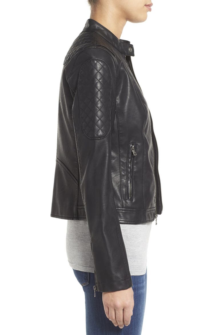 Levi's® Quilt Detail Faux Leather Racer Jacket, Alternate, color, BLACK
