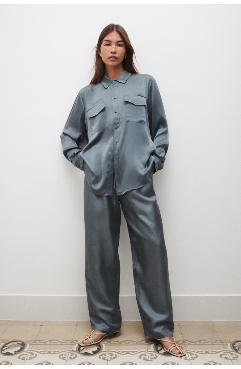 SILK LAUNDRY BOYFRIEND SHIRT SLATE, Alternate, color, Slate