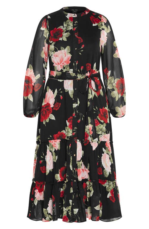 City Chic Roma Tie Waist Long Sleeve Maxi Dress In Dolce Black