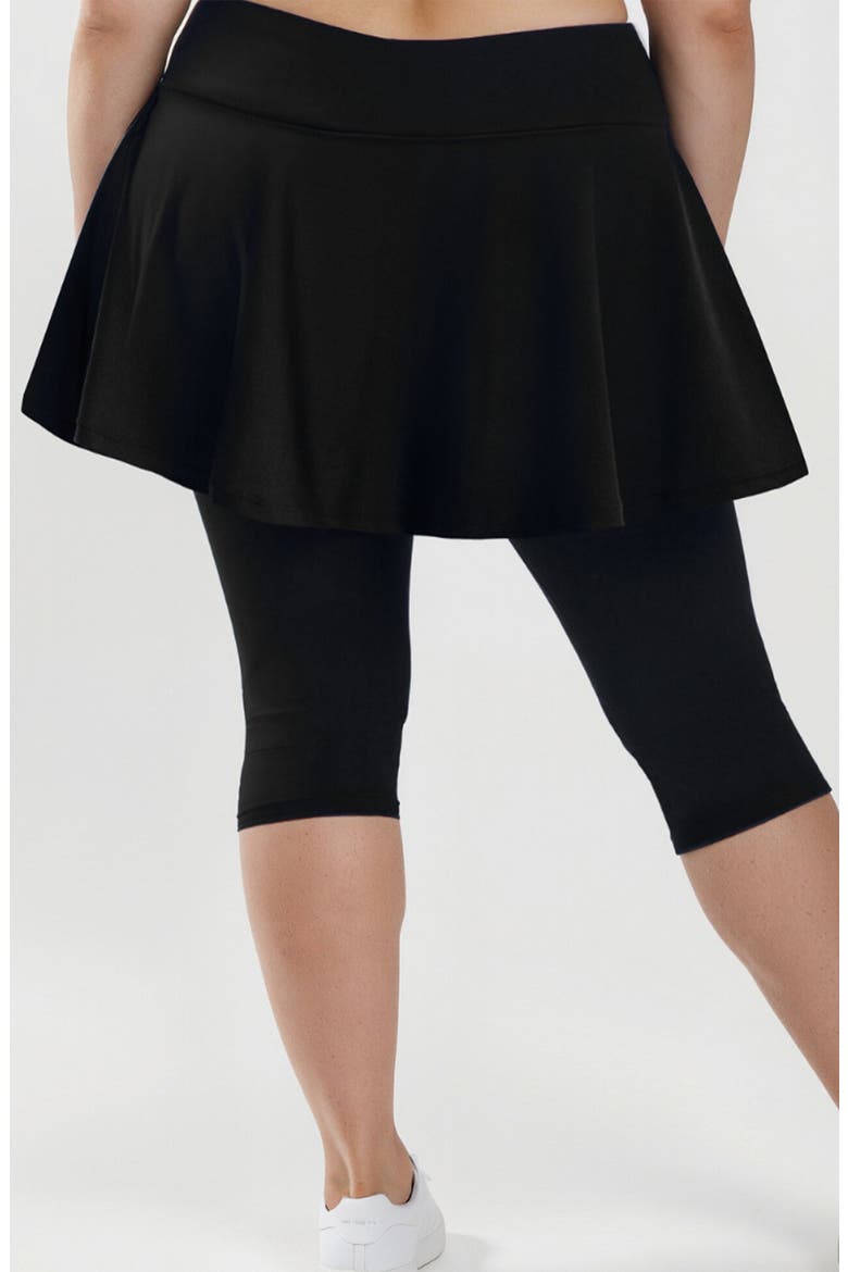 Plus Size Flared Swim Skort With Capri Leggings, Alternate, color, Black
