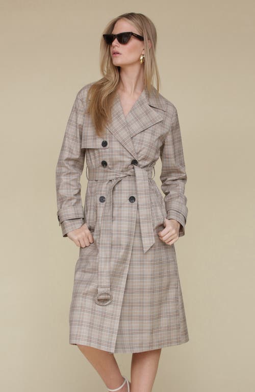 Avec Les Filles Plaid Trench Coat In Taupe Plaid