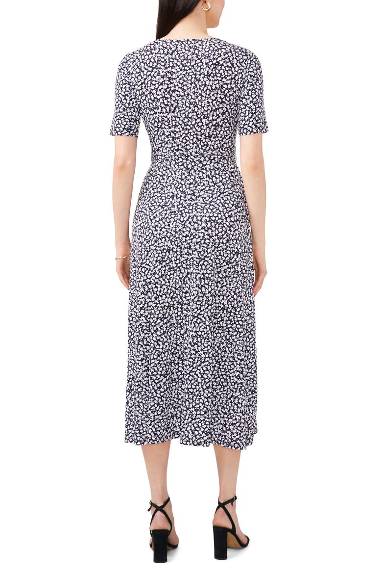 Floral Belted V-Neck Midi Dress, Alternate, color, NAVY/WHITE