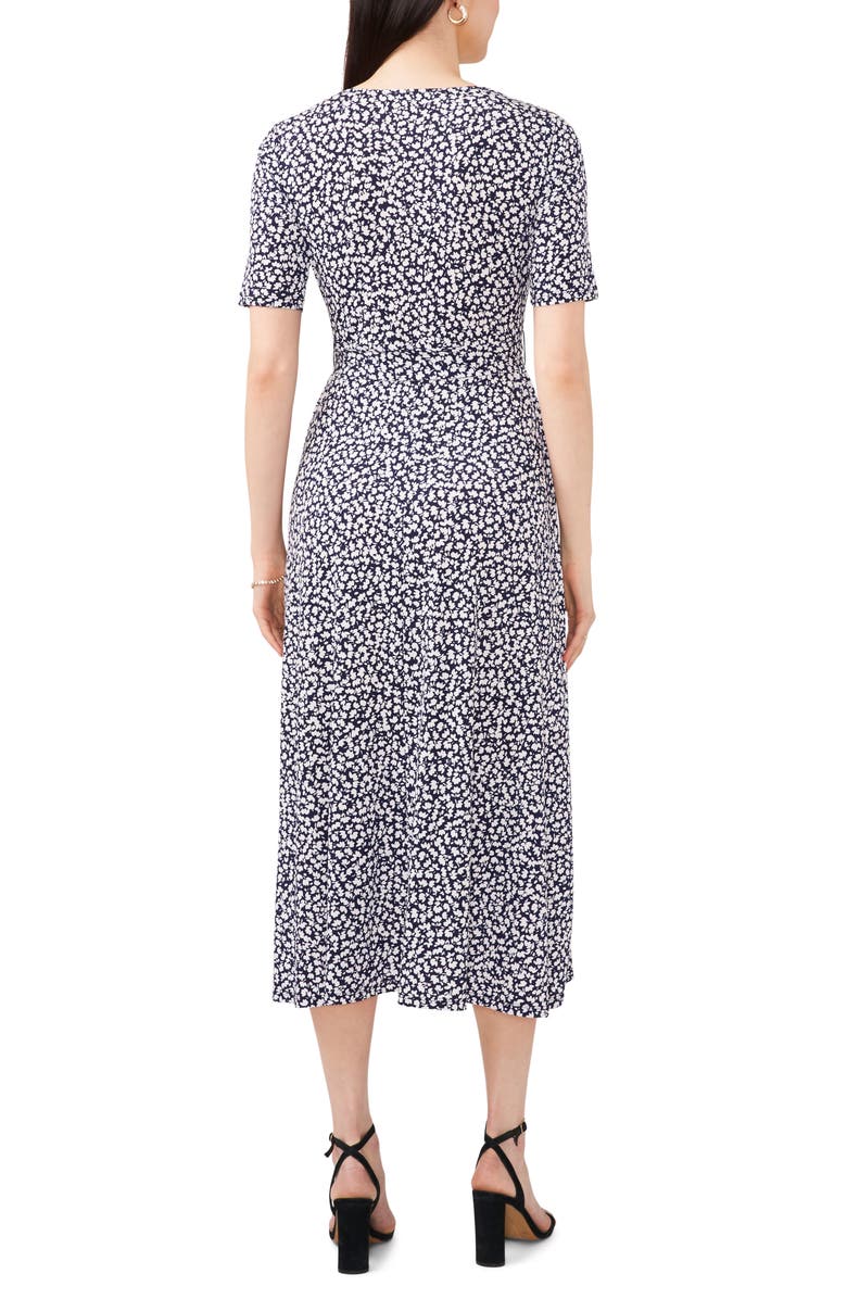 Chaus Floral Belted V-Neck Midi Dress, Alternate, color, Navy/White 462