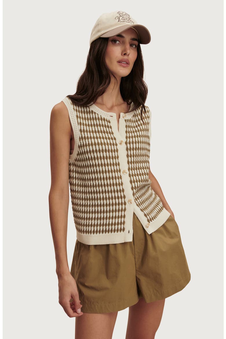 Aura Cotton Knit Top, Alternate, color, EGRET / GOLDEN OLIVE