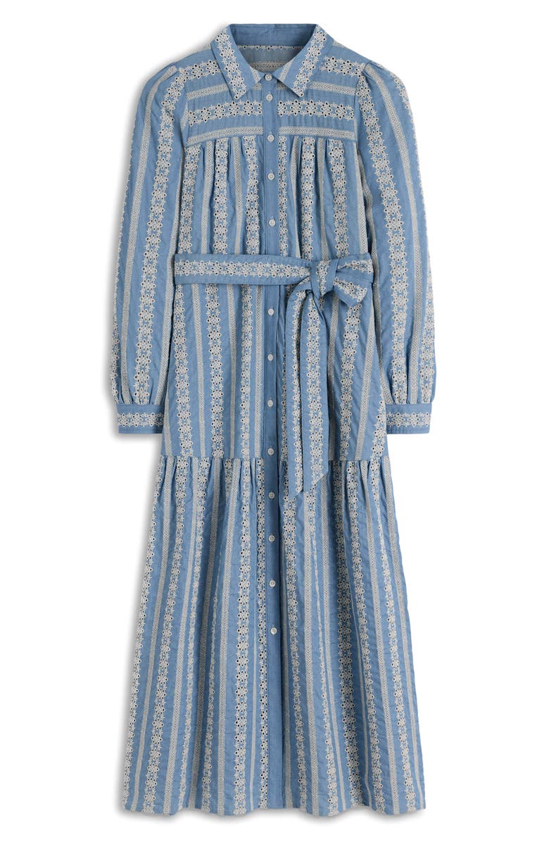 Boden Ellie Long Sleeve Broderie Denim Shirtdress, Alternate, color, Broderie Denim