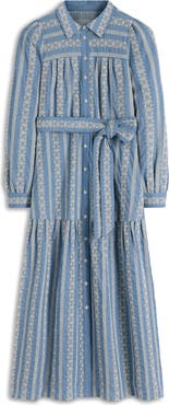 Boden Ellie Long Sleeve Broderie Denim Shirtdress