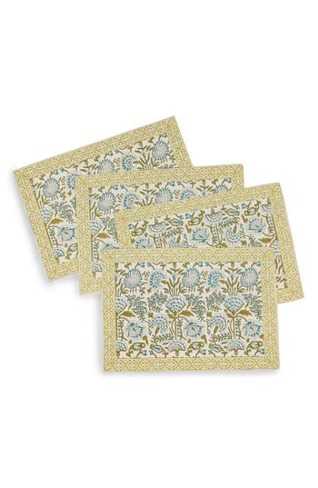 Tiramisu Fresh Foliage Block Print Cotton Placemats In Multi