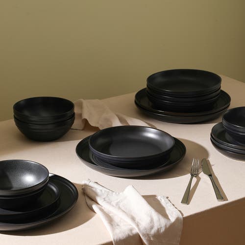 Stone Lain Elio Stoneware 4-piece Pasta Bowl Set In Black