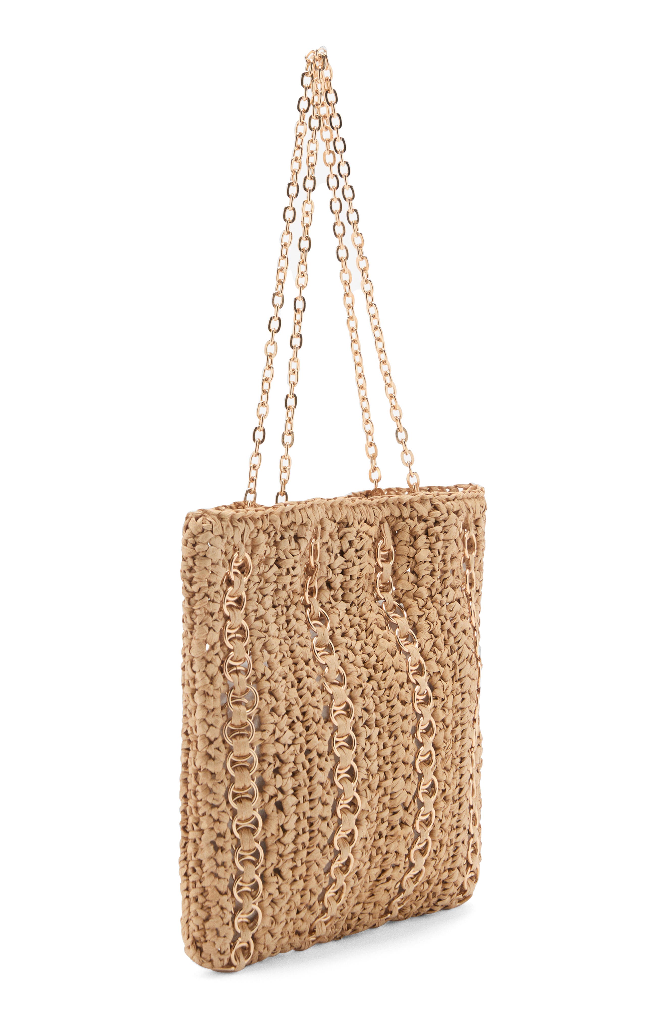 MANGO Ring Embellished Woven Straw Tote, Alternate, color, Beige