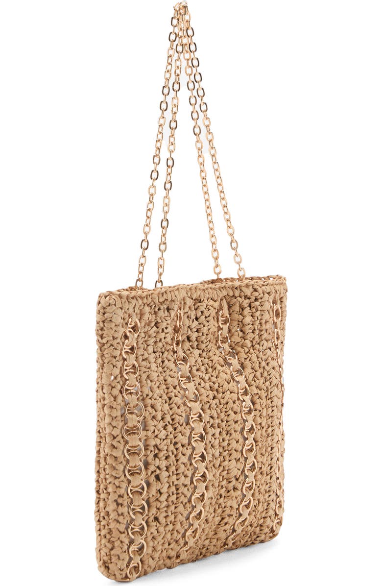 MANGO Ring Embellished Woven Straw Tote, Alternate, color, Beige