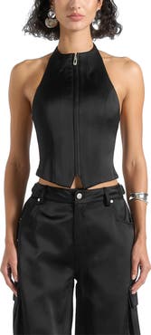Manière De Voir Claudette Satin Halterneck Backless Top