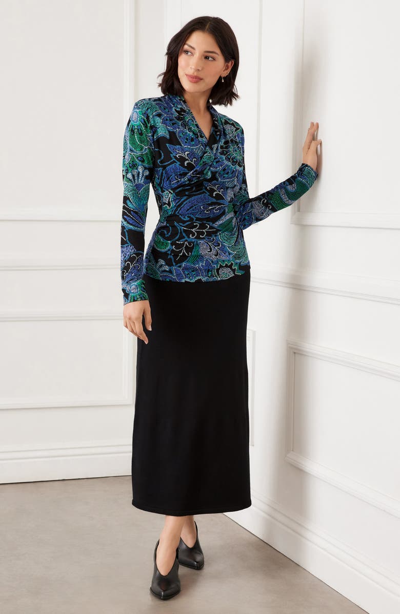 Karen Kane Dotted Floral Crossover Rib Top, Alternate, color, Print