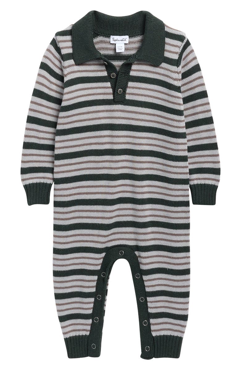 Splendid Forest Fun Stripe Polo Romper, Main, color, Deep Forest Stripe