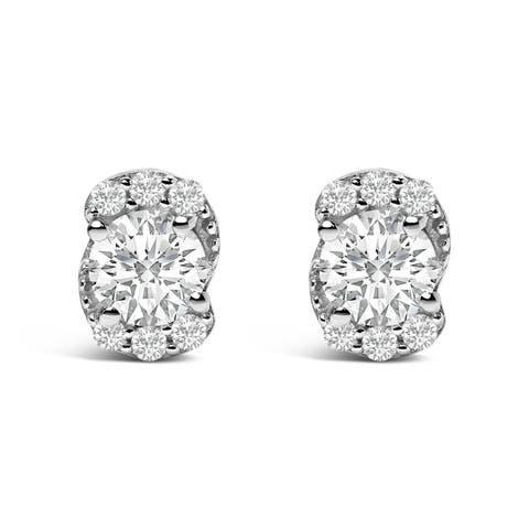Sterling Silver 5/8 Cttw Lab Grown Diamond Oval Cluster Stud Earrings
