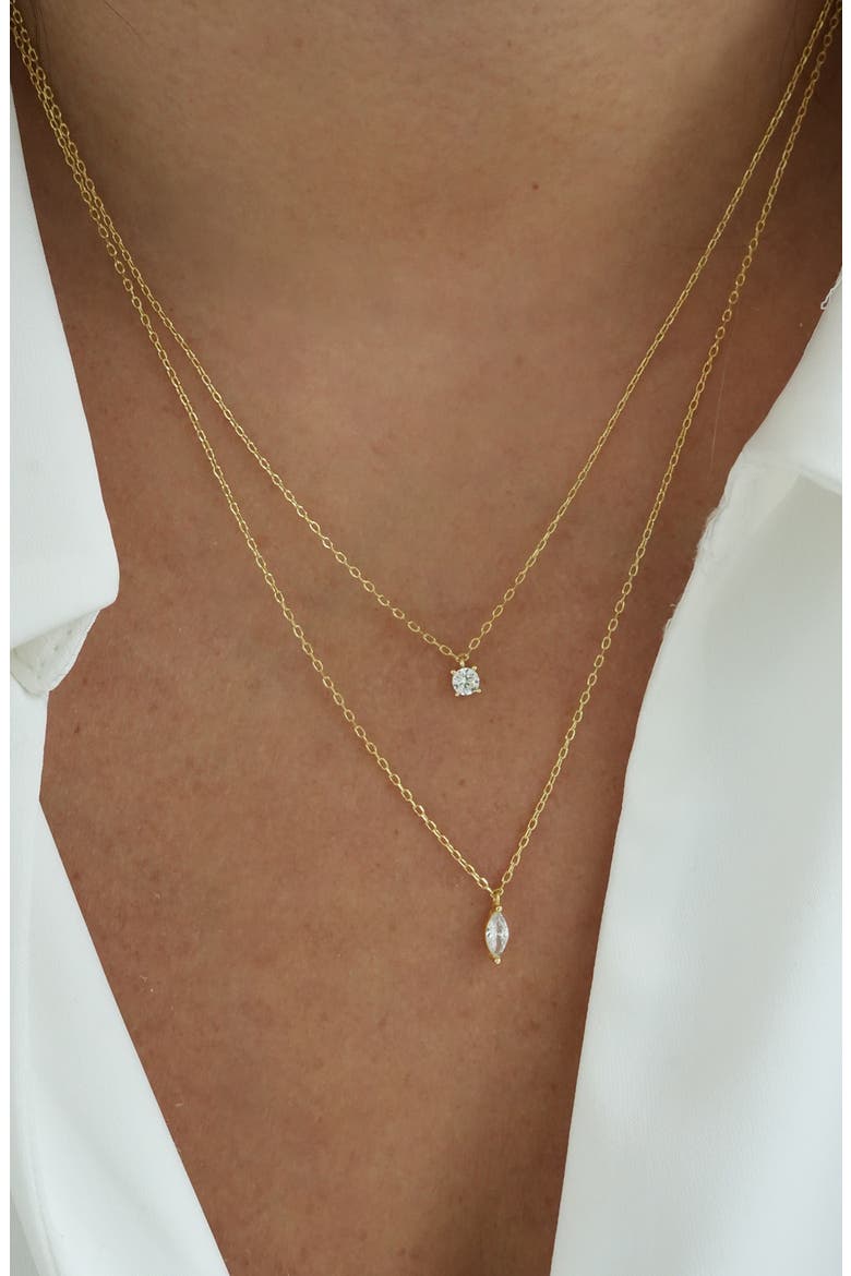 Layered 18K Gold Plate Sterling Silver Cubic Zirconia Pendant Necklace, Alternate, color, GOLD