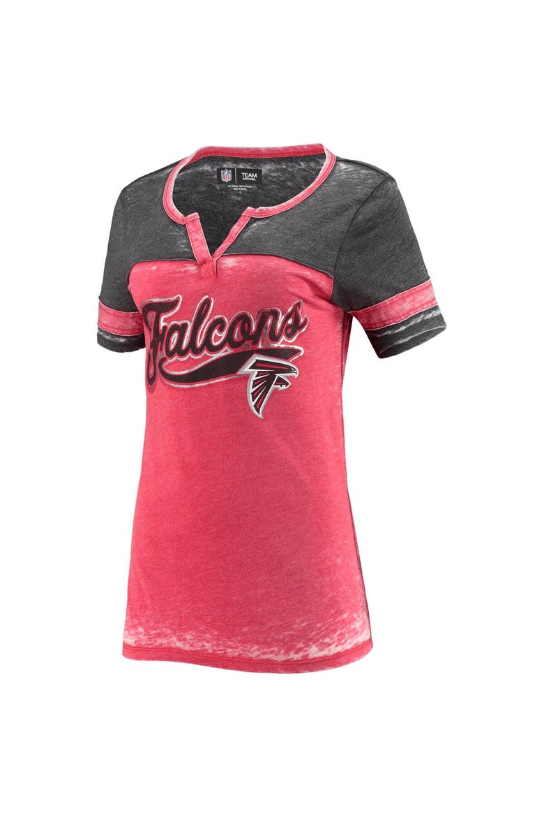 Women's 5th & Ocean by New Era Red Atlanta Falcons Burnout Wash Stripe V-Neck T-Shirt, Alternate, color, Red
