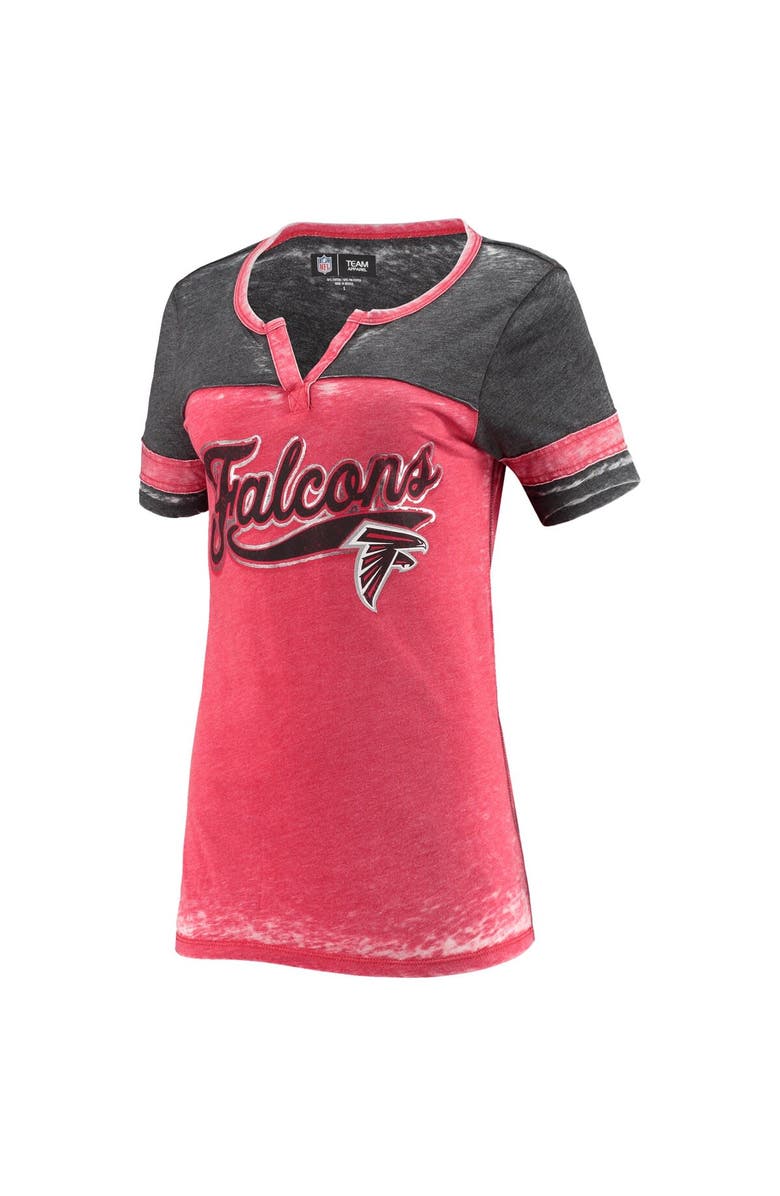 5TH AND OCEAN BY NEW ERA Women's 5th & Ocean by New Era Red Atlanta Falcons Burnout Wash Stripe V-Neck T-Shirt, Alternate, color, 