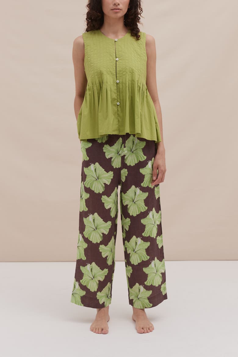 PLEATED CAMI AND TROUSER SET, Main, color, GRAND HIBISCUS COCOA