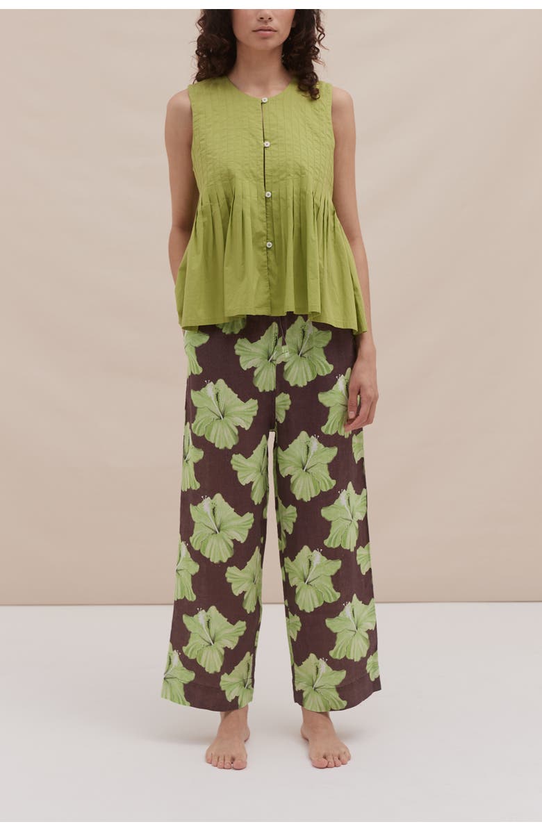 Desmond & Dempsey Pleated Cami & Trouser Set, Main, color, Grand Hibiscus Lime & Cocoa