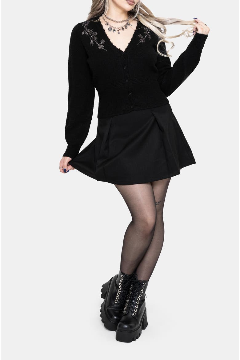 Rime Embroidered V-neck Fitted Cardigan, Alternate, color, Black