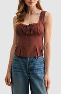 All in Favor Lace Trim Pleated Rayon and Linen Top