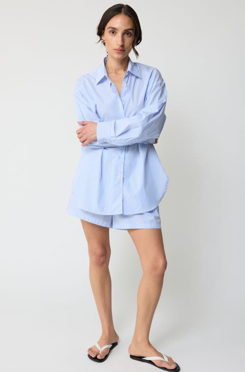 Almina Concept Boxer Cotton Shorts In Craie Blue Stripe