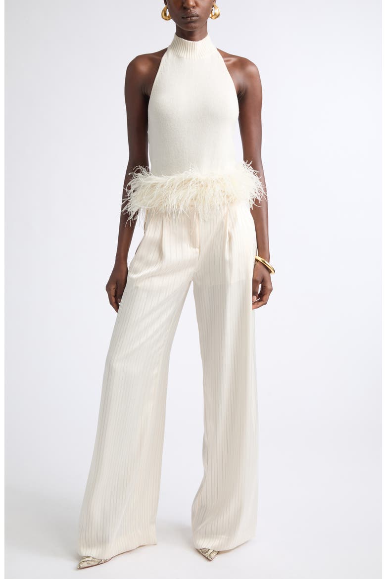 Kelly Ostrich Feather Trim Sweater Tank, Alternate, color, IVORY