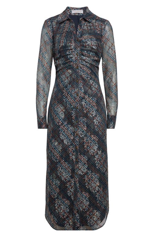 Ramy Brook Wyatt Ruched Long Sleeve Shirtdress In Blue