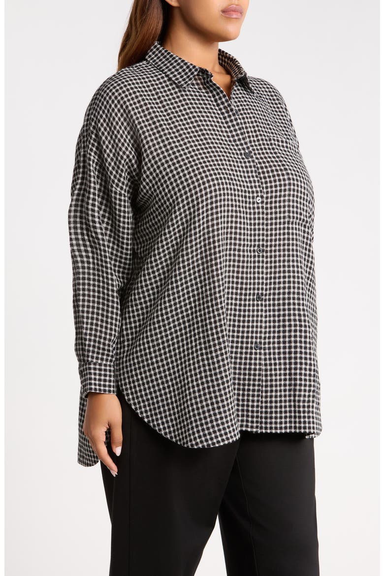 Check Wool & Organic Cotton Long Shirt, Alternate, color, BLACK