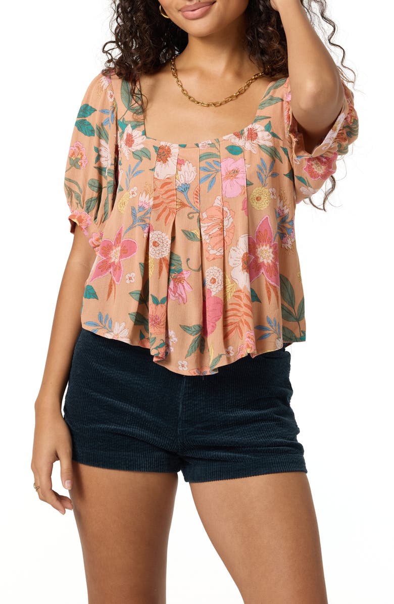 O'Neill Aubrielle Pleated Puff Sleeve Top, Alternate, color, Cork