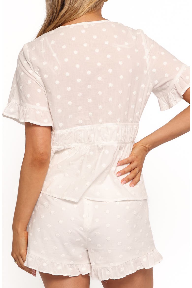 Carlen Clip Dot Tie Front Cotton Shorts, Alternate, color, WHITE