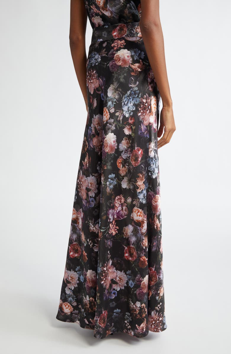 L'AGENCE Ryker Bias Cut Silk Maxi Skirt, Alternate, color, Black Multi Vintage Oil Flower