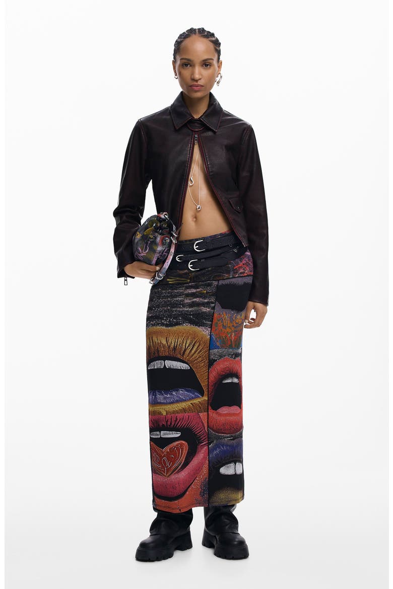 Graphic Maxi Skirt, Alternate, color, BLACK