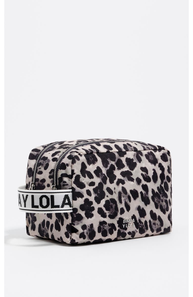 Bimba y Lola Leopard Print Nylon Make-Up Case, Main, color, Leopard Grey