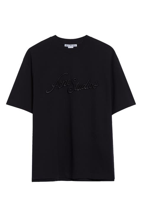 【関税&送料込】Acne Studios Black T-Shirt With Logo Embroid Acne Studios - Logo-Embroidered Stretch-Cotton Jersey T