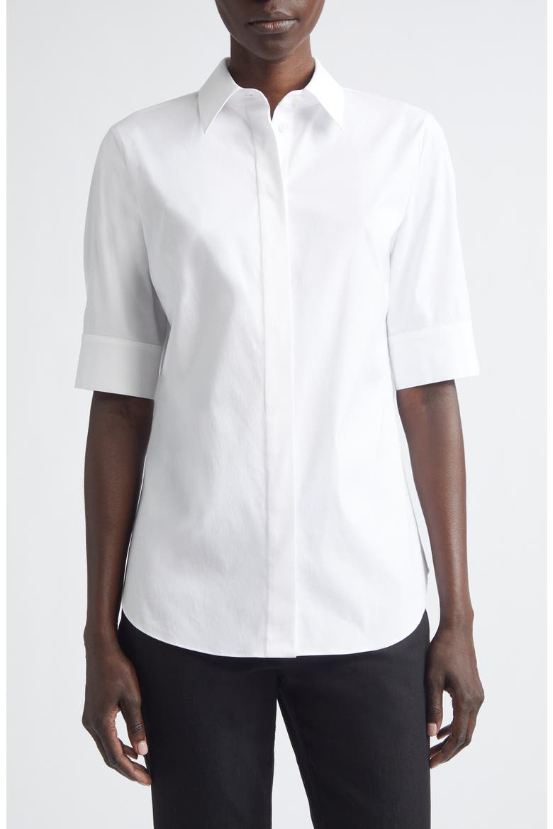 Elbow Sleeve Button-Up Shirt, Main, color, WHITE