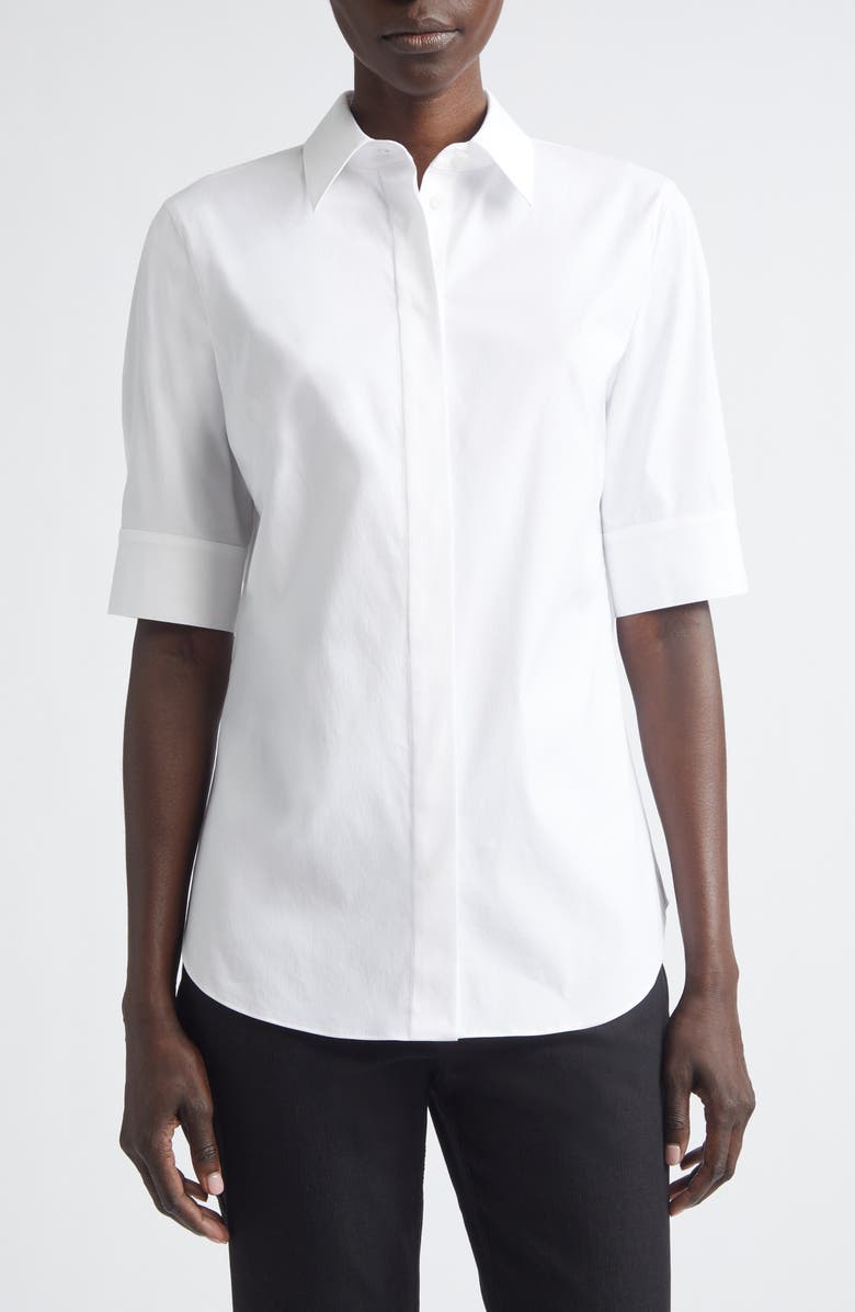 Lafayette 148 New York Elbow Sleeve Button-Up Shirt, Main, color,