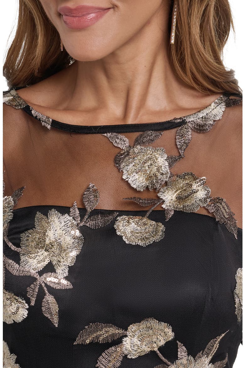 Embroidered Metallic Cocktail Dress, Alternate, color, BLACK CHAMPANGE