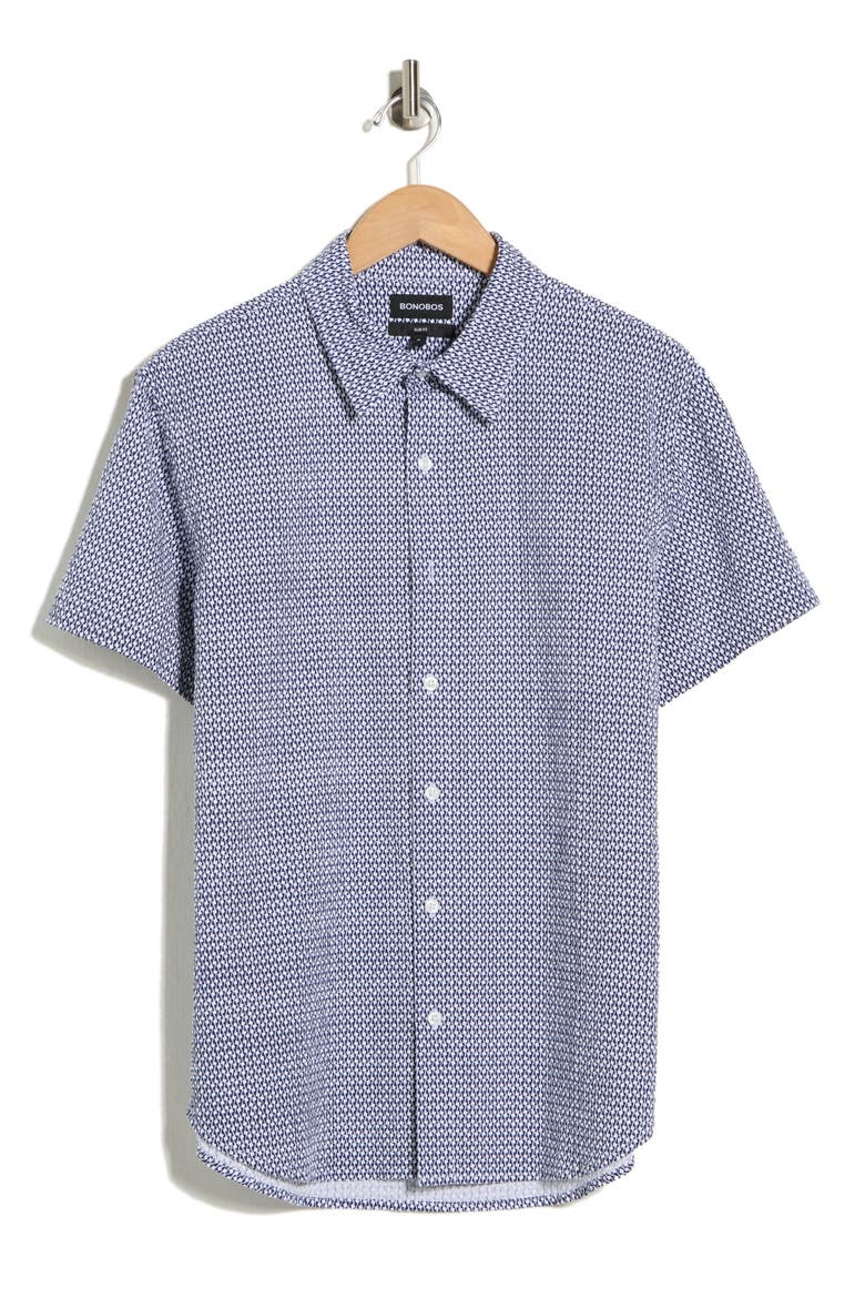 Astor Slim Fit Short Sleeve Button-Up Shirt, Alternate, color, NAVY WHITE GEO